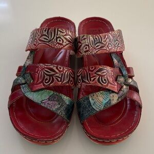 8 (39) L’Artiste Red Leather Women's Slide Sandals